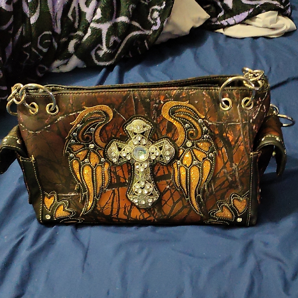 Brown Cross Embellished Handbag